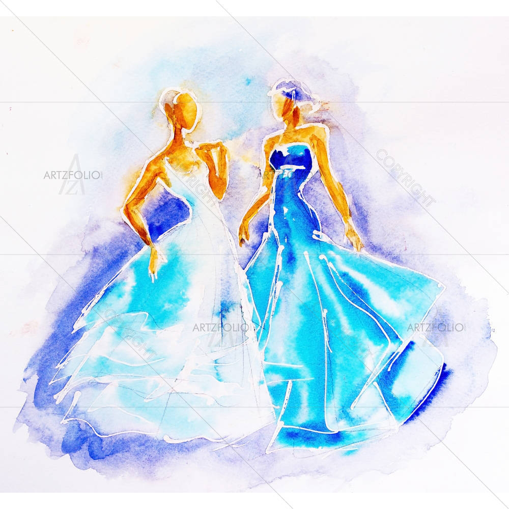 Women In Blue Dresses — custom-size art design 5004631