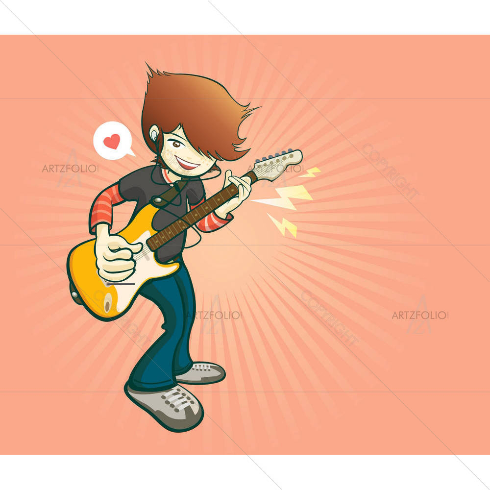 Rock Guitar Cartoon Style Music — custom-size art design 5004636