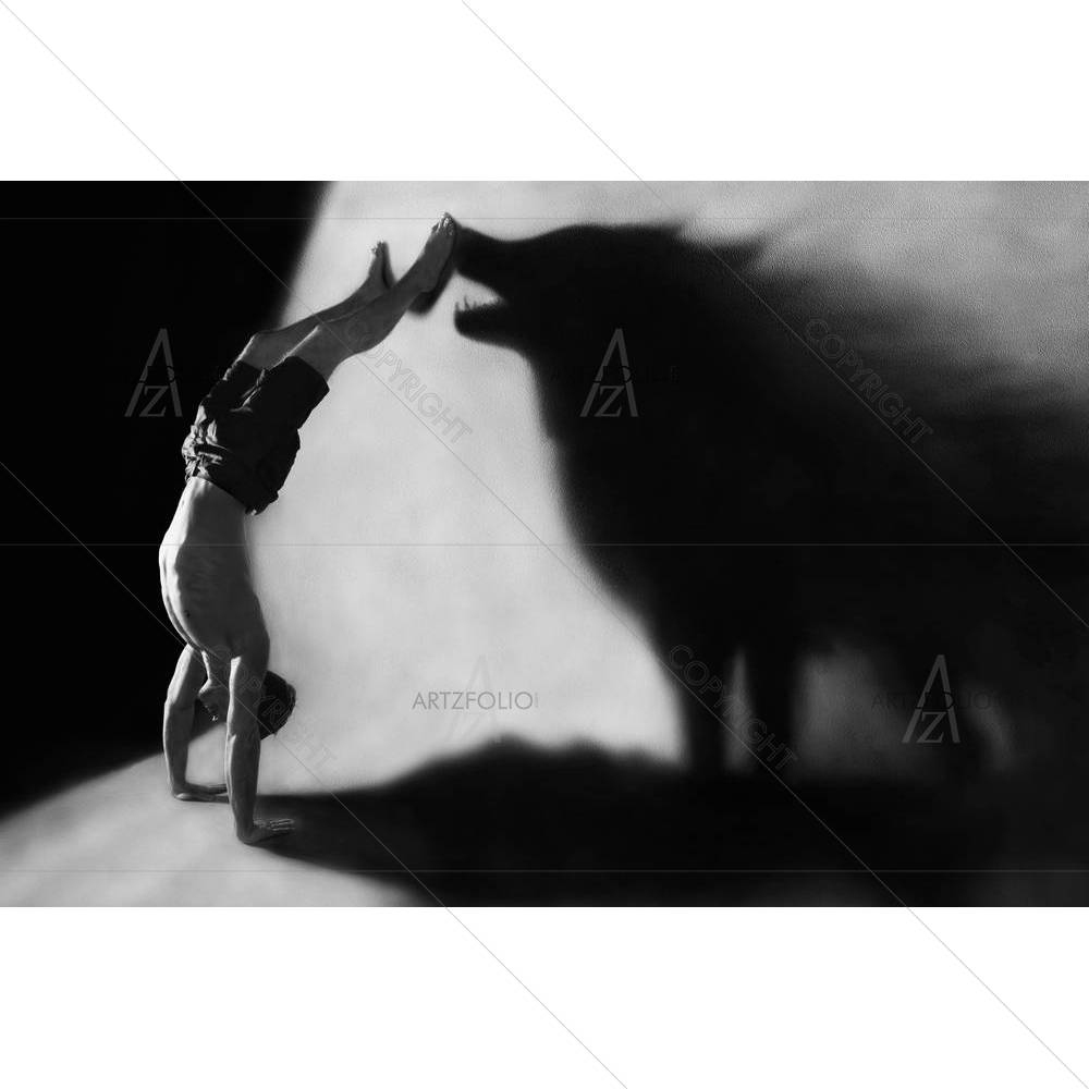 Handstand In Studio With Wolf Shadow — Asian custom art by ArtzFolio