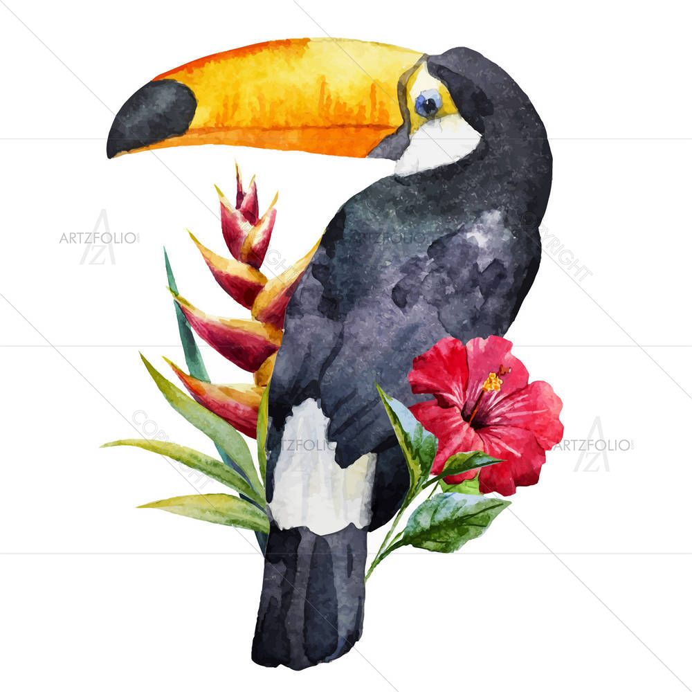 Toucan With Flowers — Botanical custom art by ArtzFolio