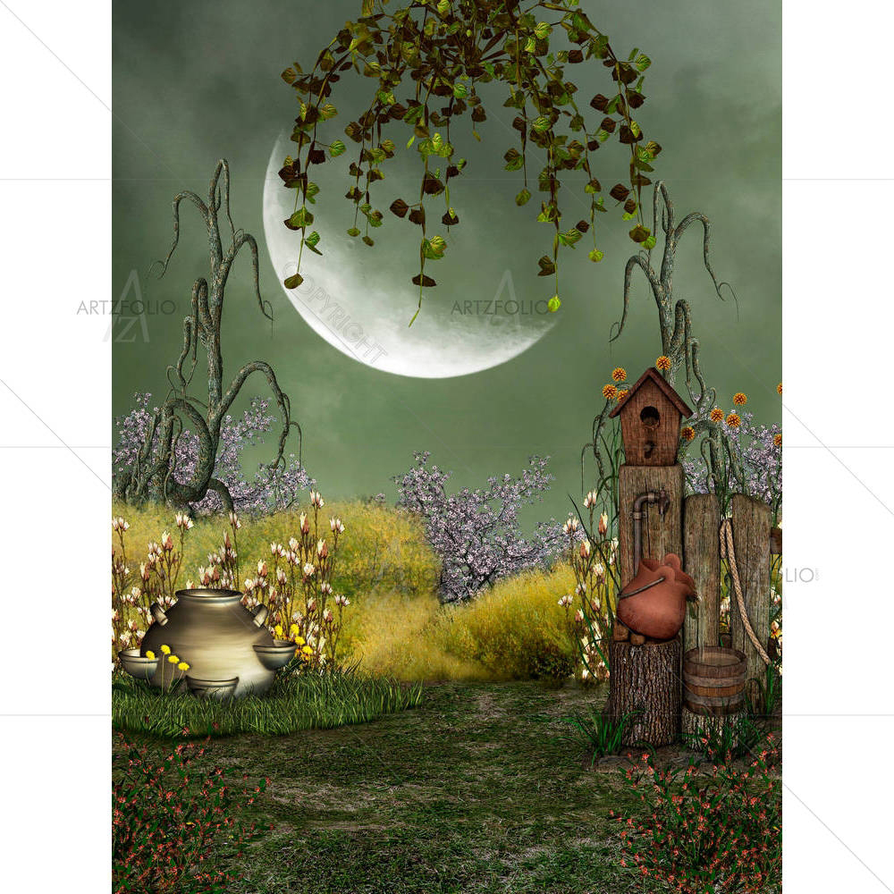 Garden With Big Moon — custom-size art design 5004694