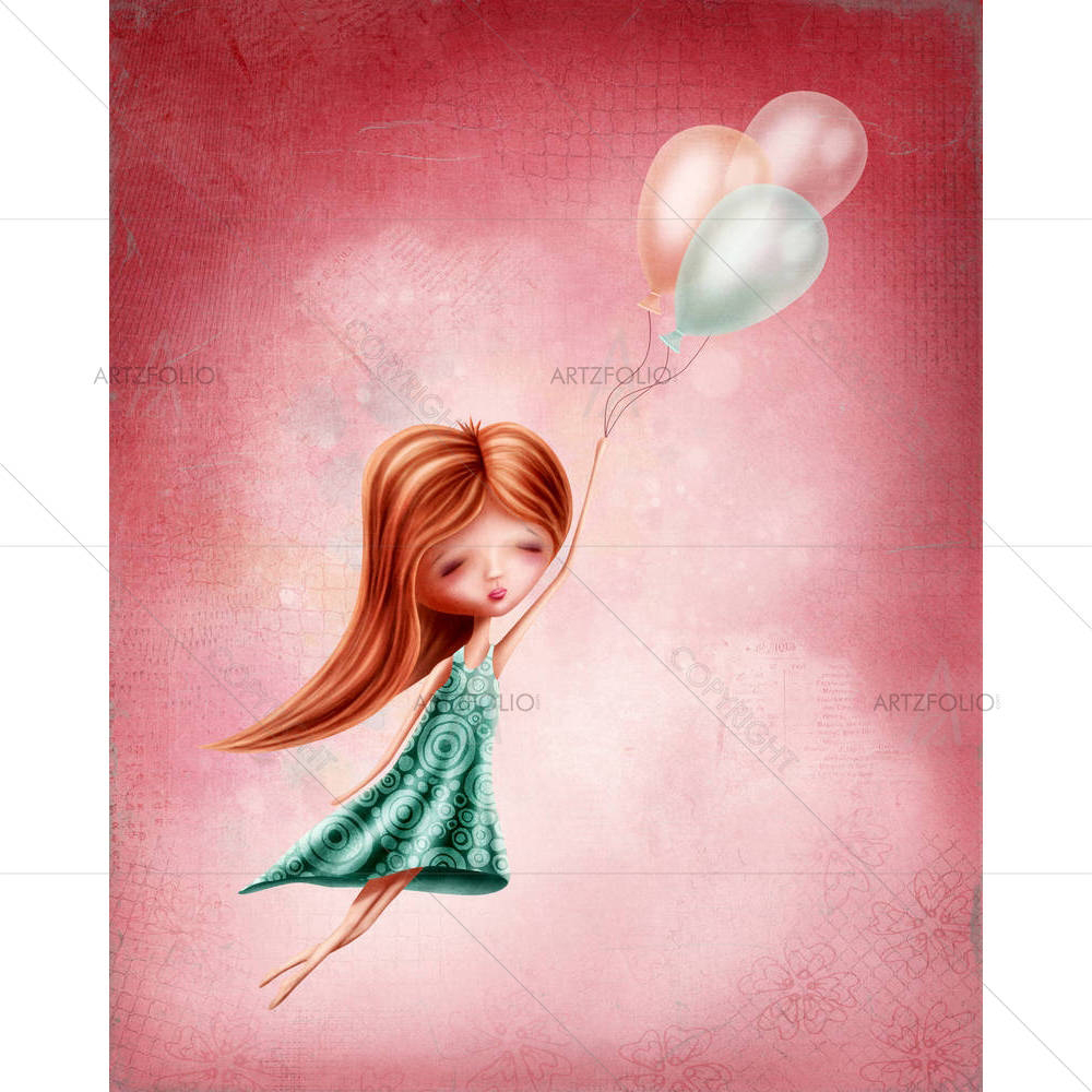 Girl Flying In The Sky — Animated Cartoons custom art by ArtzFolio