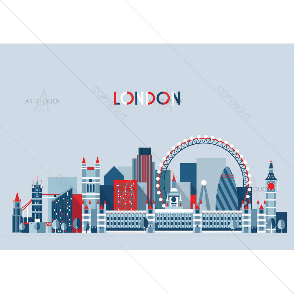England City Skyline Vector, London, UK — custom-size art design 5004727