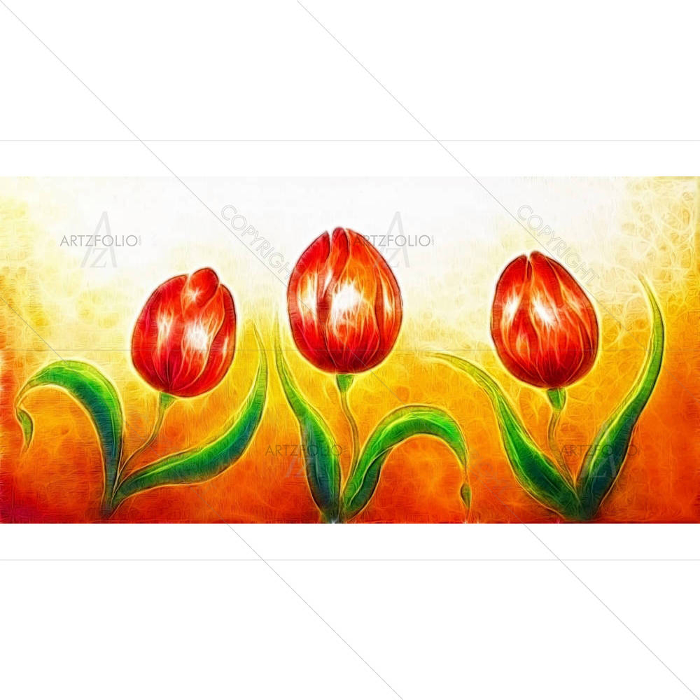 Three Dancing Red Tulip Flowers — custom-size art design 5004737