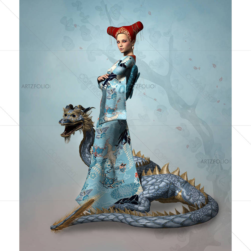 Eastern Woman With Dragon — Animals custom art by ArtzFolio