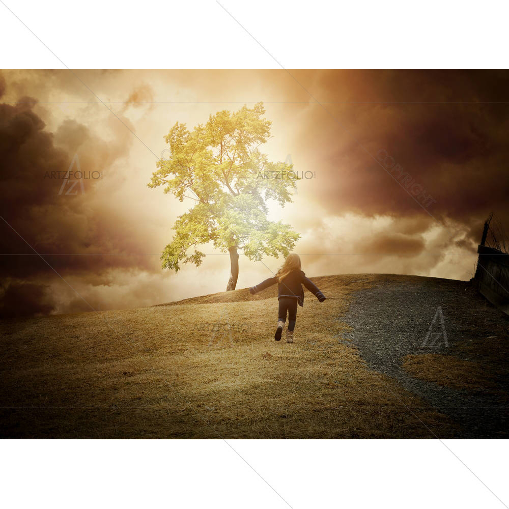 Child Is Running Up To A Hill — custom-size art design 5004781