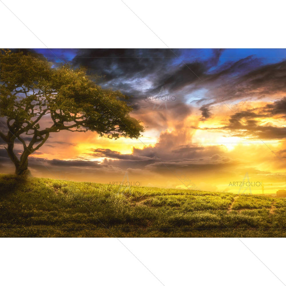 Hill at Sunset — custom-size art design 5004789