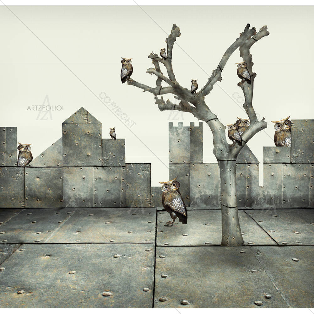 Clock & Small Mechanical Owls D1 — Animals custom art by ArtzFolio