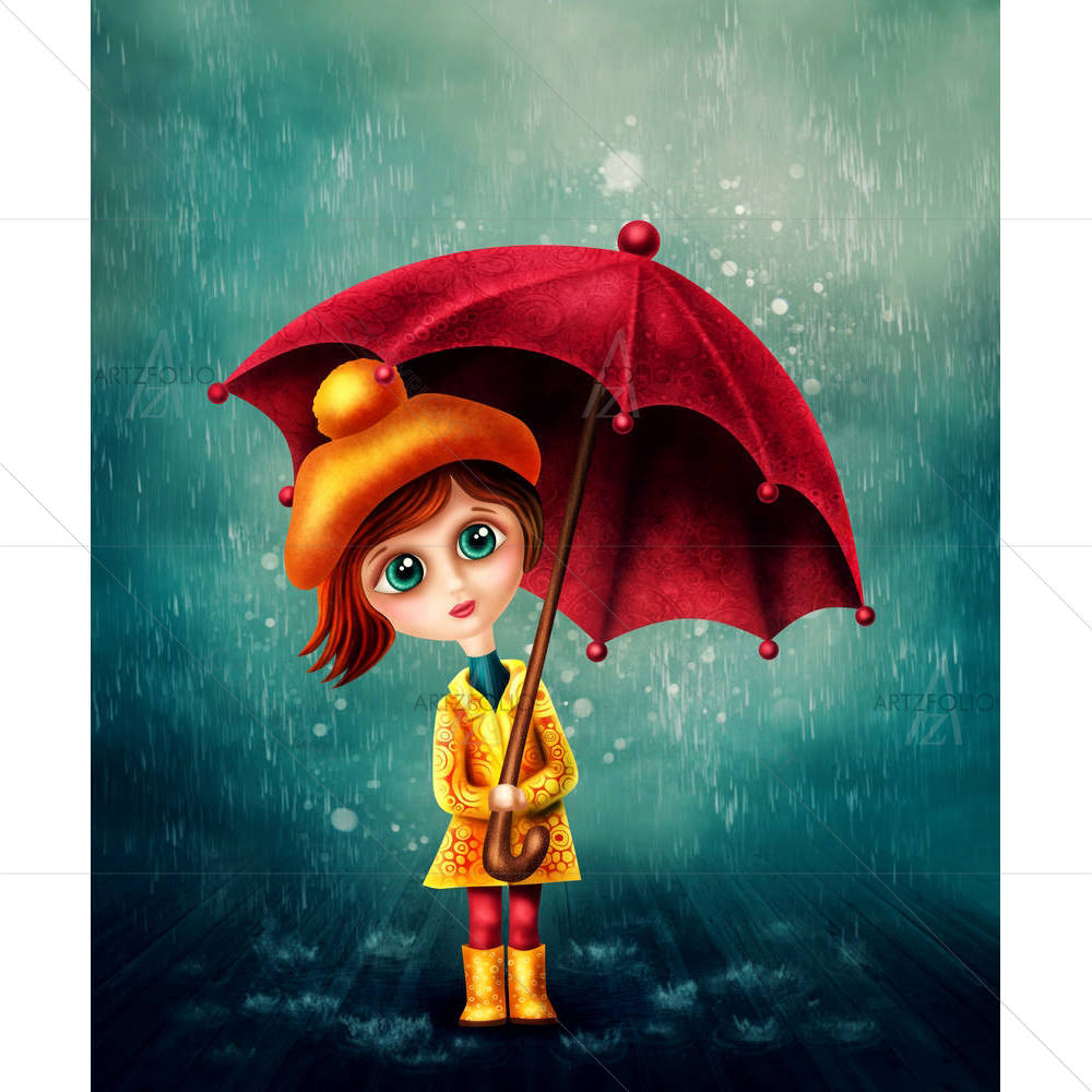 Girl With Umbrella — Animated Cartoons custom art by ArtzFolio