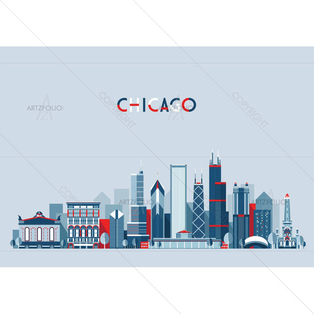 Chicago United States City Skyline, USA — American custom art by ArtzFolio