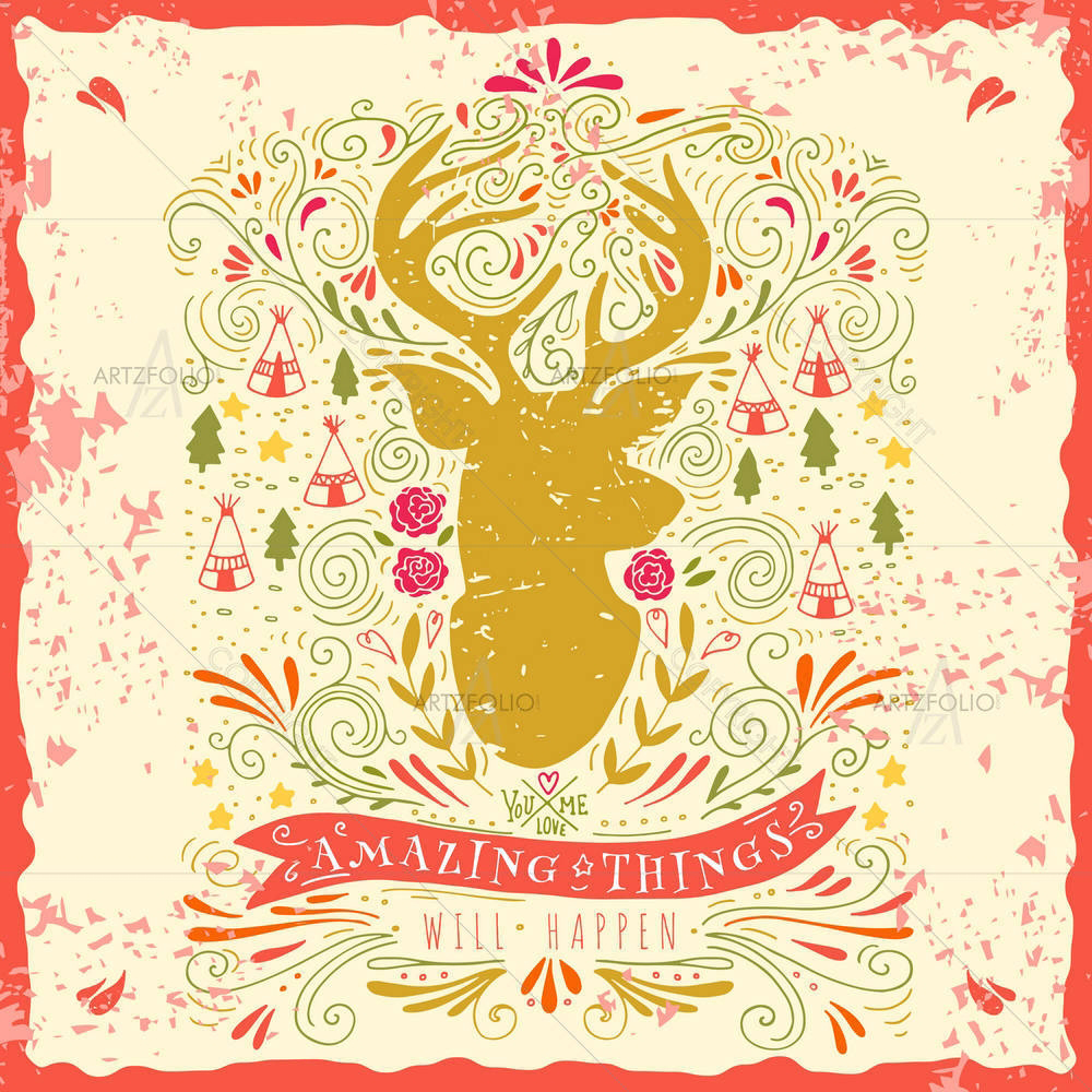 Reindeer D1 — Botanical custom art by ArtzFolio