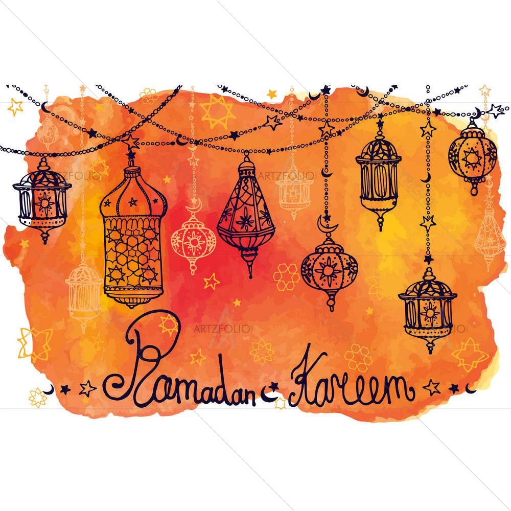 Traditional Lantern Garland Of Ramadan Kareem — Devotional custom art by ArtzFolio
