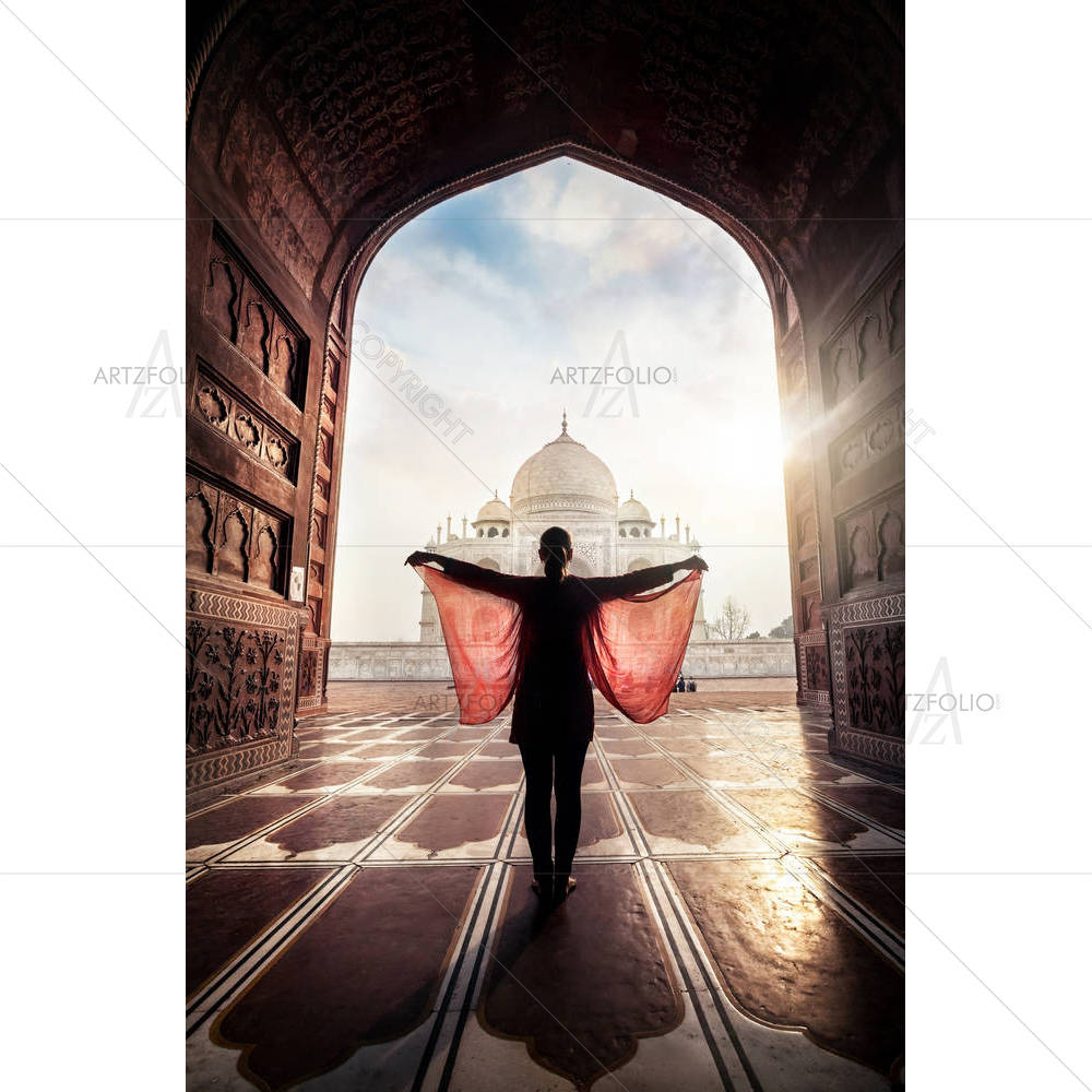 Woman Near Taj Mahal Agra India D3 — Devotional custom art by ArtzFolio