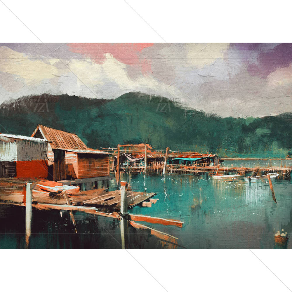 Old Fishing Village — custom-size art design 5004891