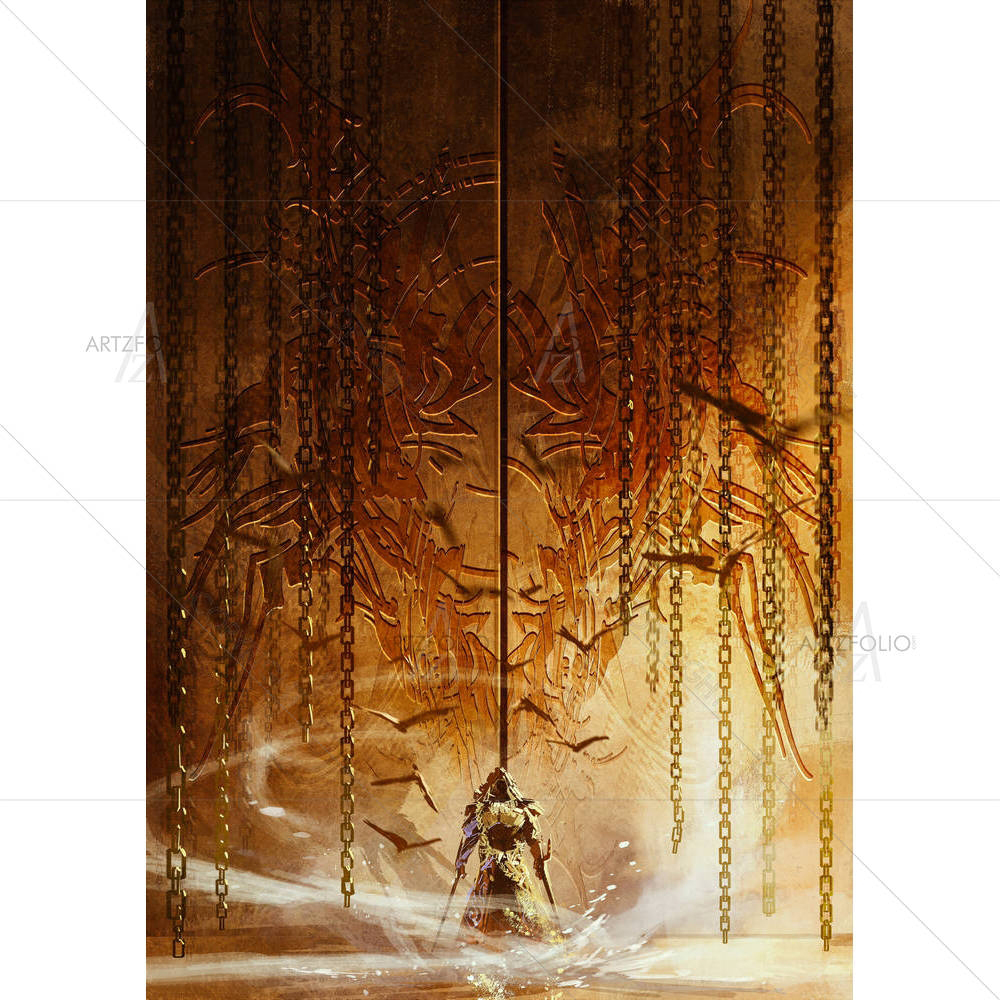Knight Standing In Front Of The Huge Gate — custom-size art design 5004897