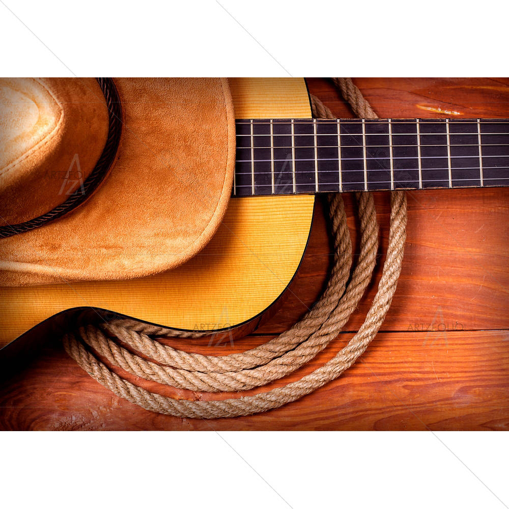 Guitar & Cowboy Hat & Rope — custom-size art design 5004909