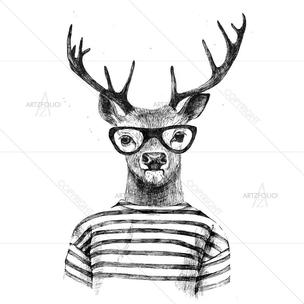 Dressed Up Deer In Hipster Style — custom-size art design 5004912