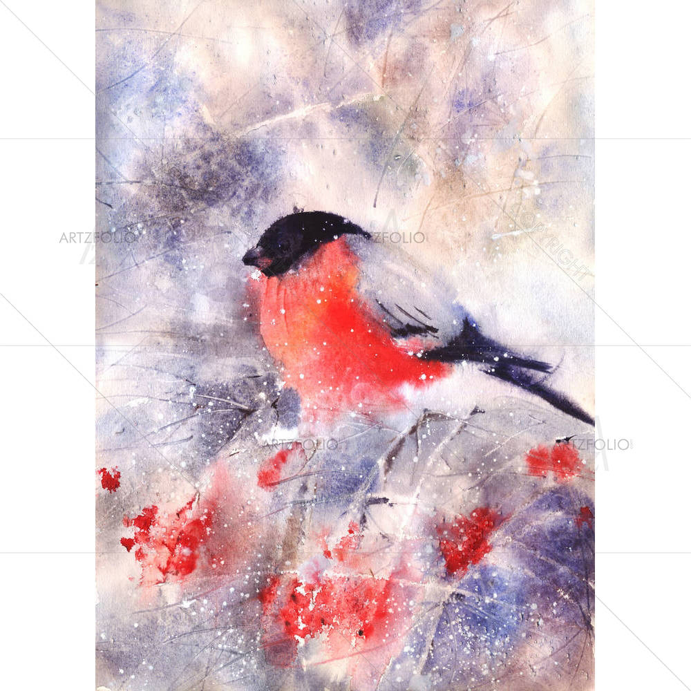 Bullfinch Sitting On A Branch — custom-size art design 5004930
