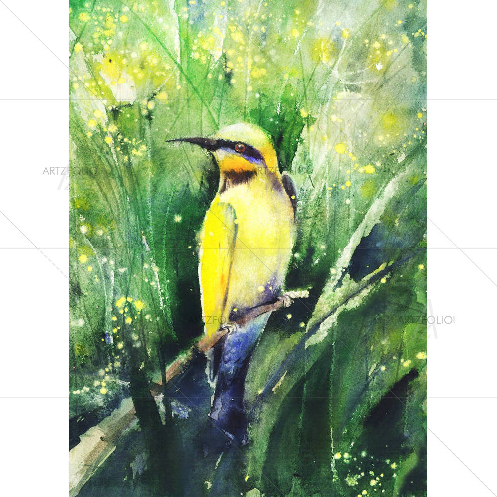 Tropical Bird Sitting On A Branch — custom-size art design 5004931