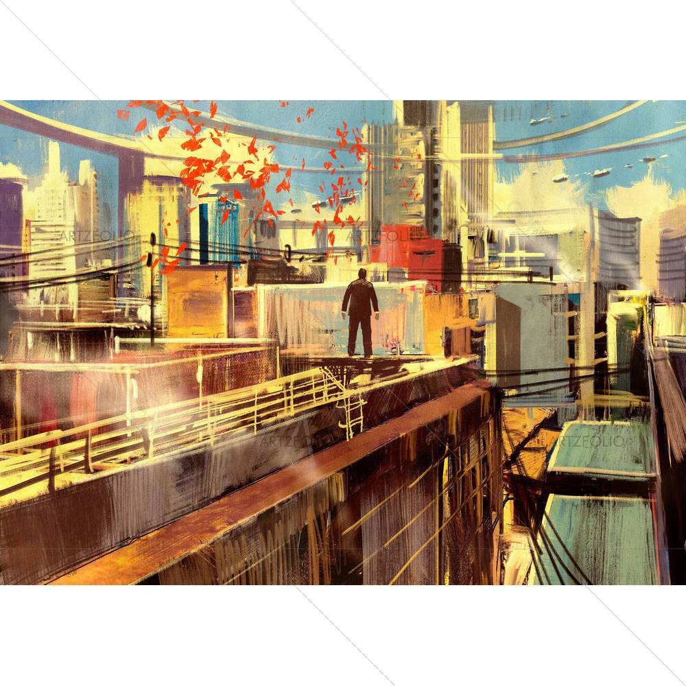 Business Man Standing On The Rooftop — custom-size art design 5004958