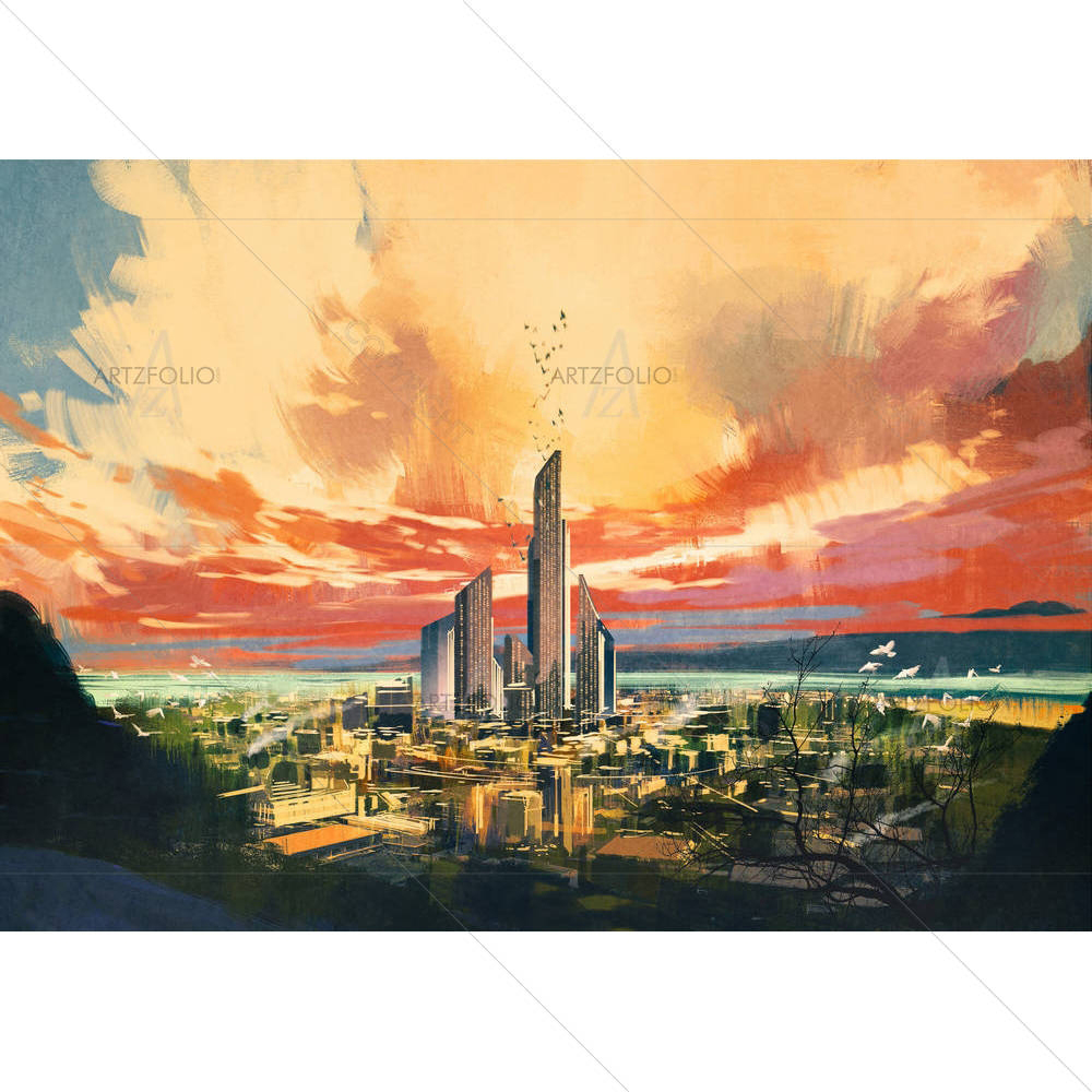 Futuristic Science Fiction City — custom-size art design 5004961