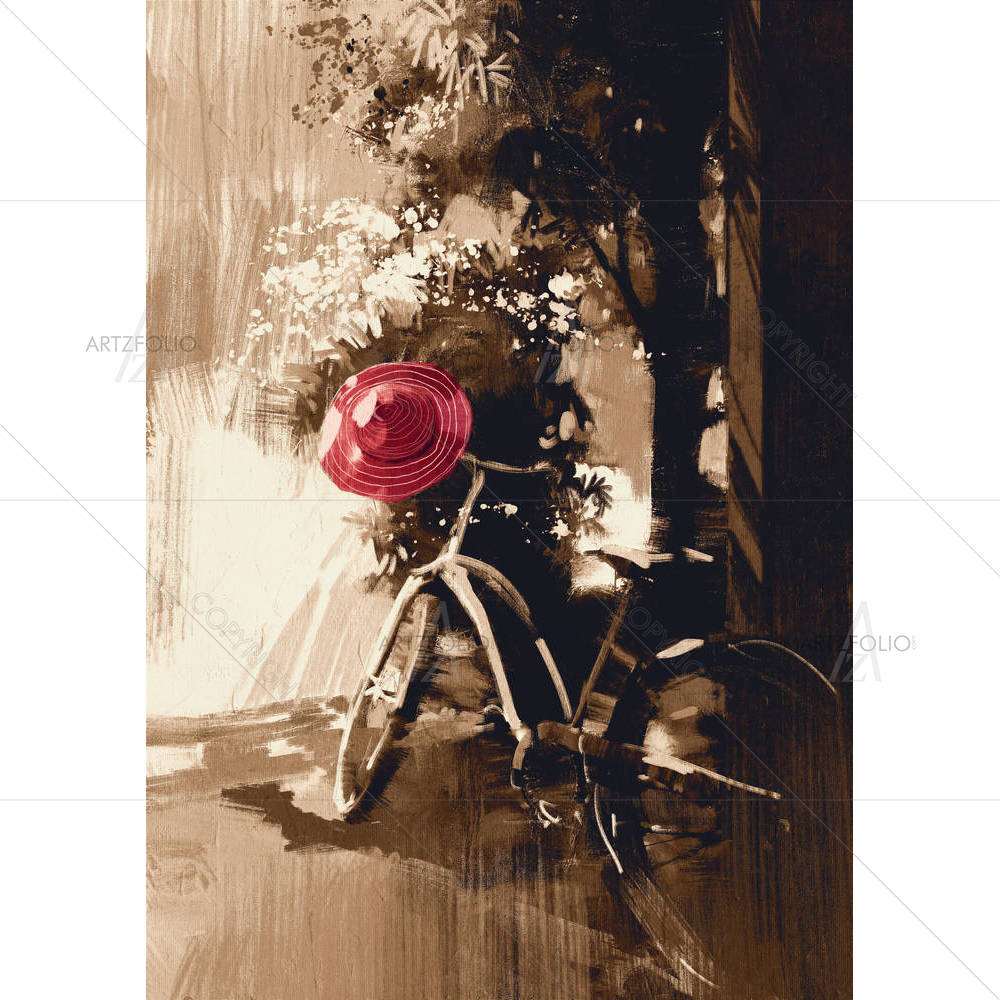 Vintage Bicycle & Red Hat On Summer Day — Bikes art