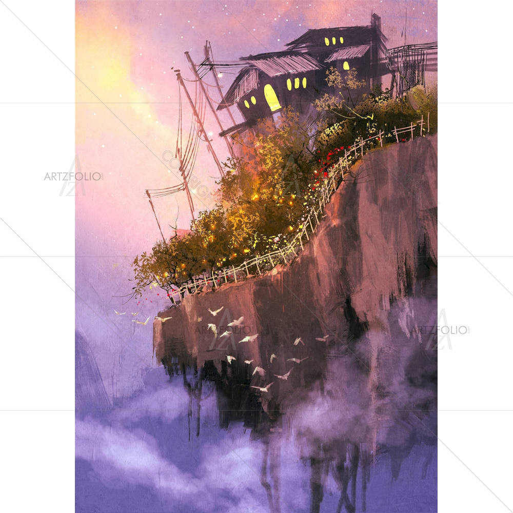 Fantasy Scenery With Floating Islands — Botanical custom art by ArtzFolio