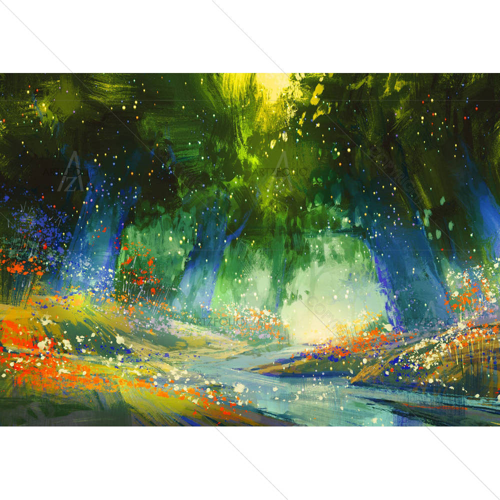 Mystic Blue & Green Forest — Botanical custom art by ArtzFolio
