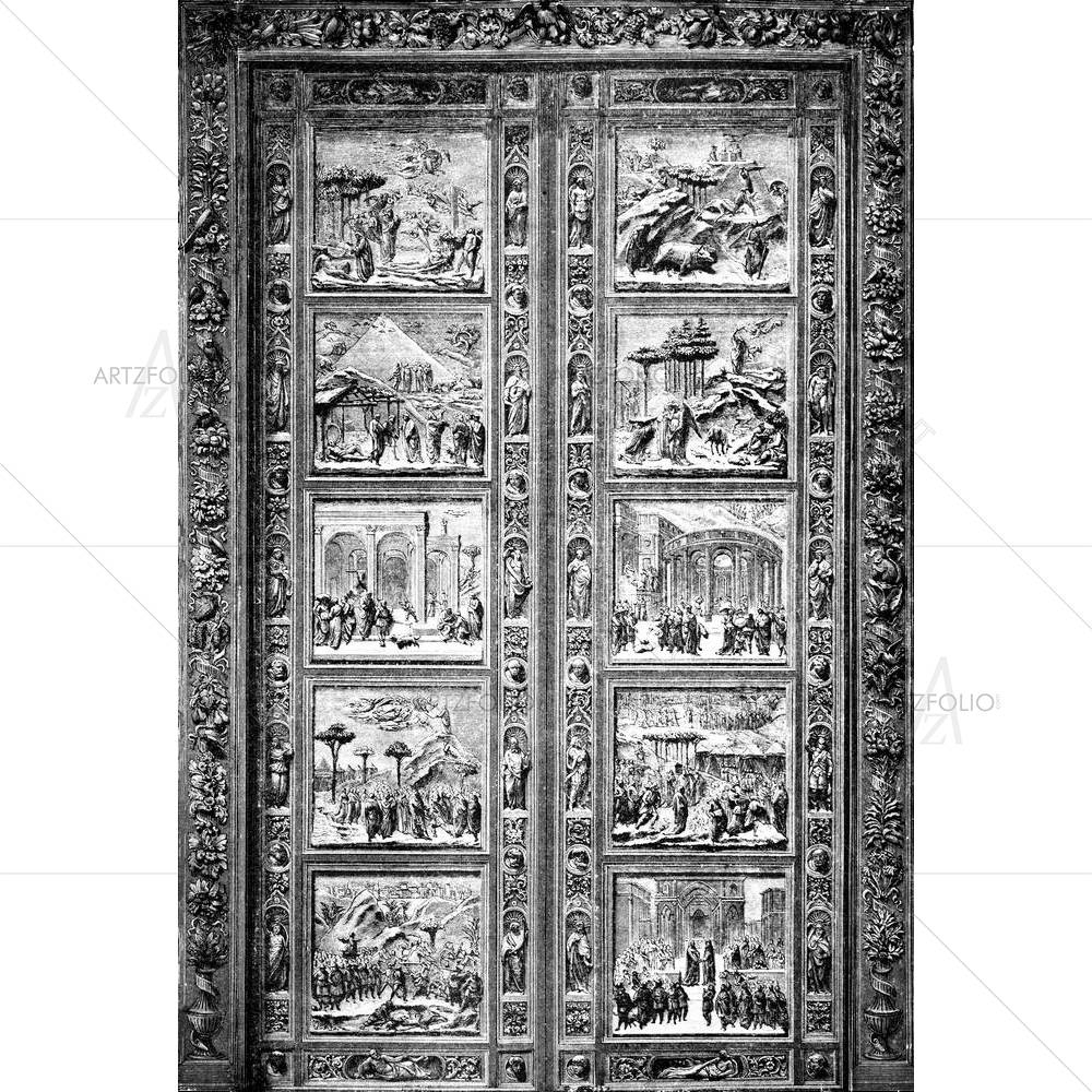 19th Century Door Engraving At Duomo Florence Italy — custom-size art design 5004988