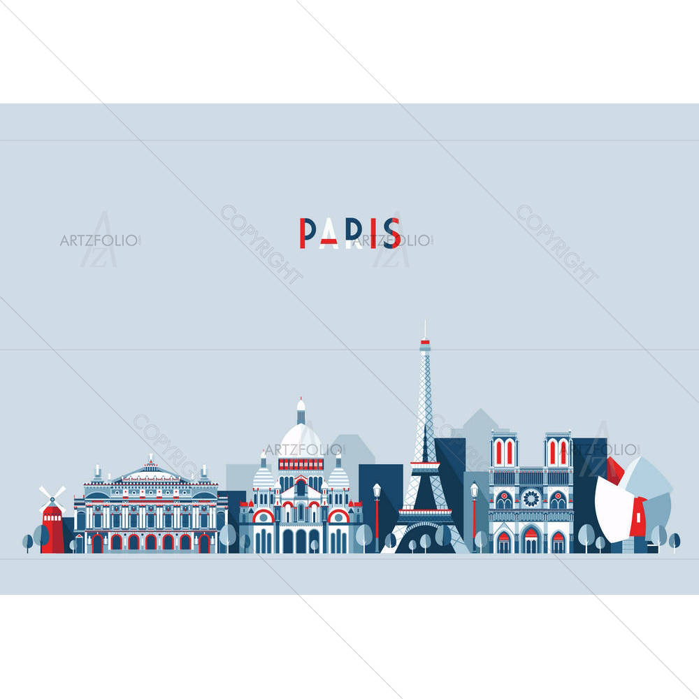 Paris France City Skyline — Devotional custom art by ArtzFolio