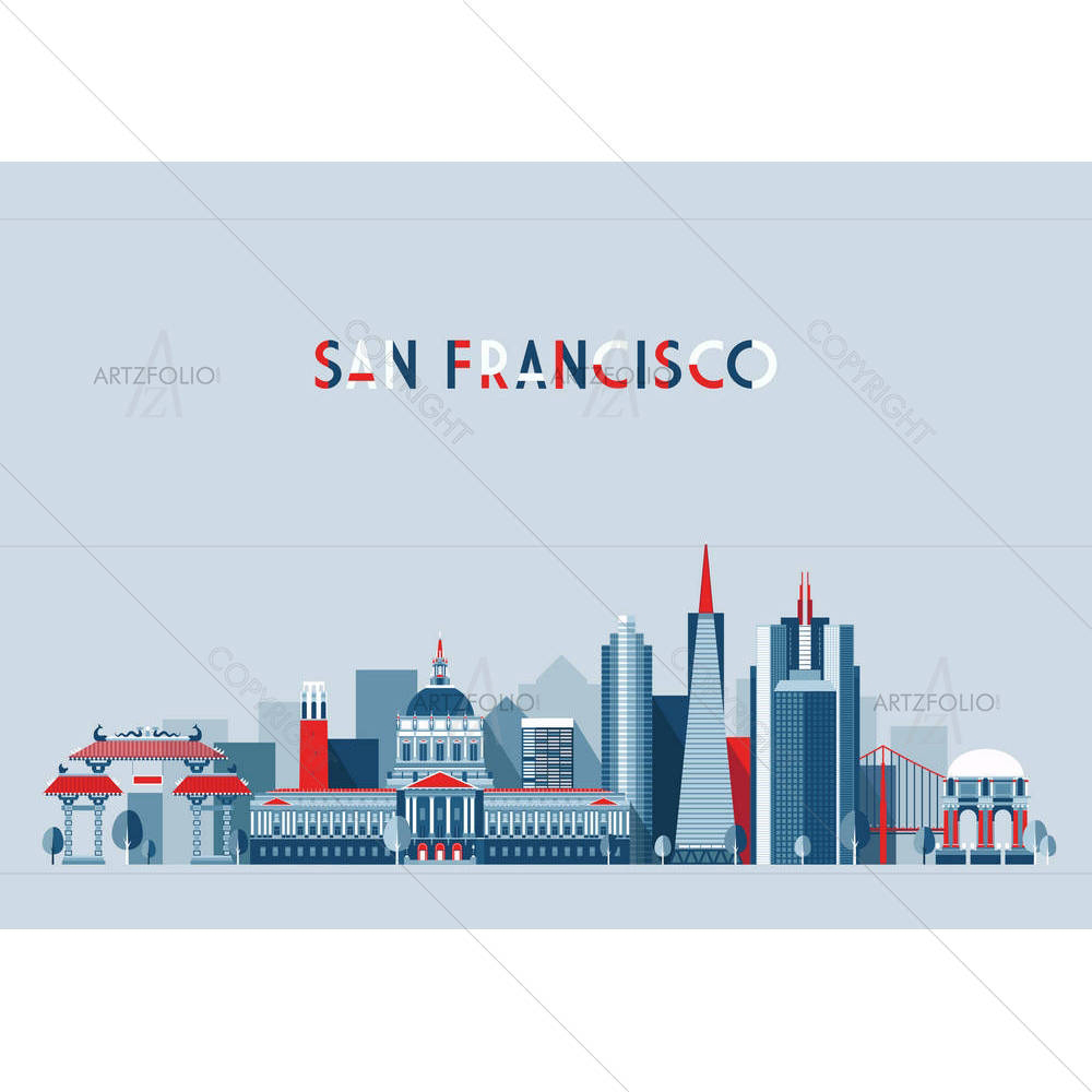 San Francisco United States City Skyline, USA — Devotional custom art by ArtzFolio