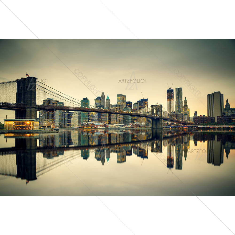 Brooklyn Bridge & Manhattan At Dusk, New York USA — custom-size art design 5005045