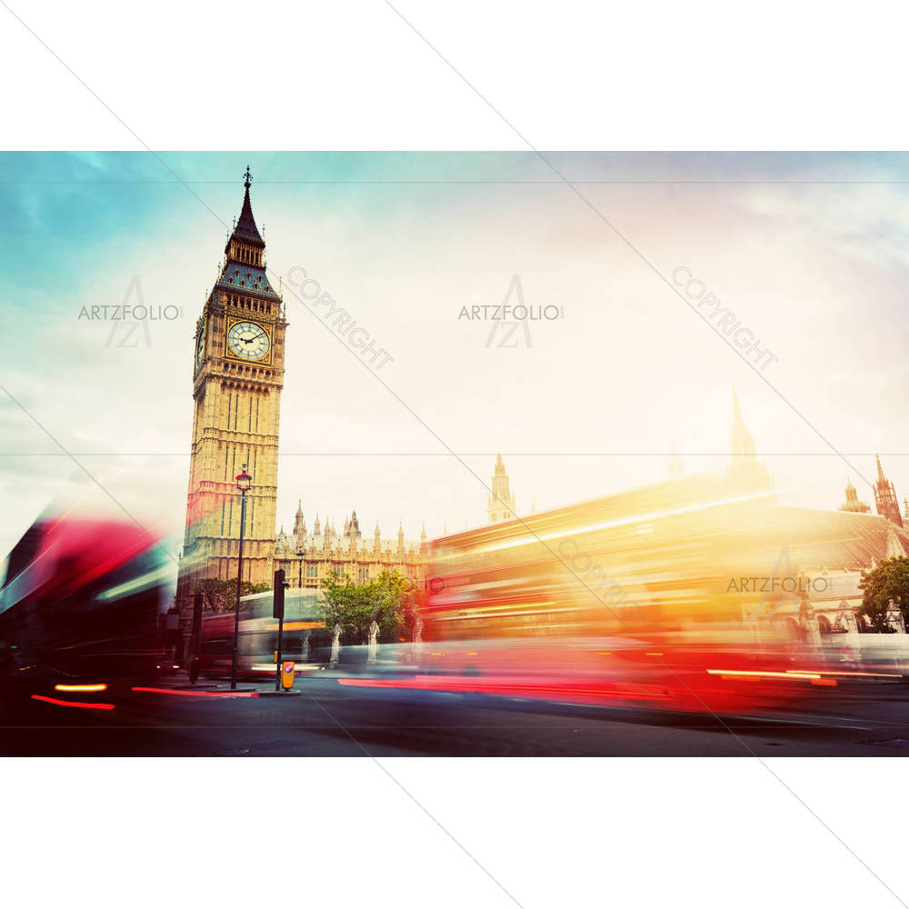 Red Buses, Big Ben & Westminster Palace in London UK D3 — custom-size art design 5005069