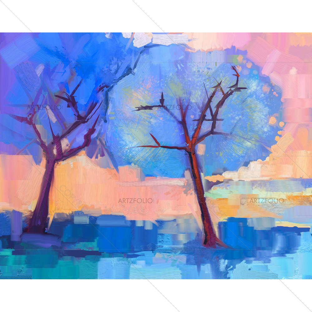 Abstract Trees In Blue — custom-size art design 5005078