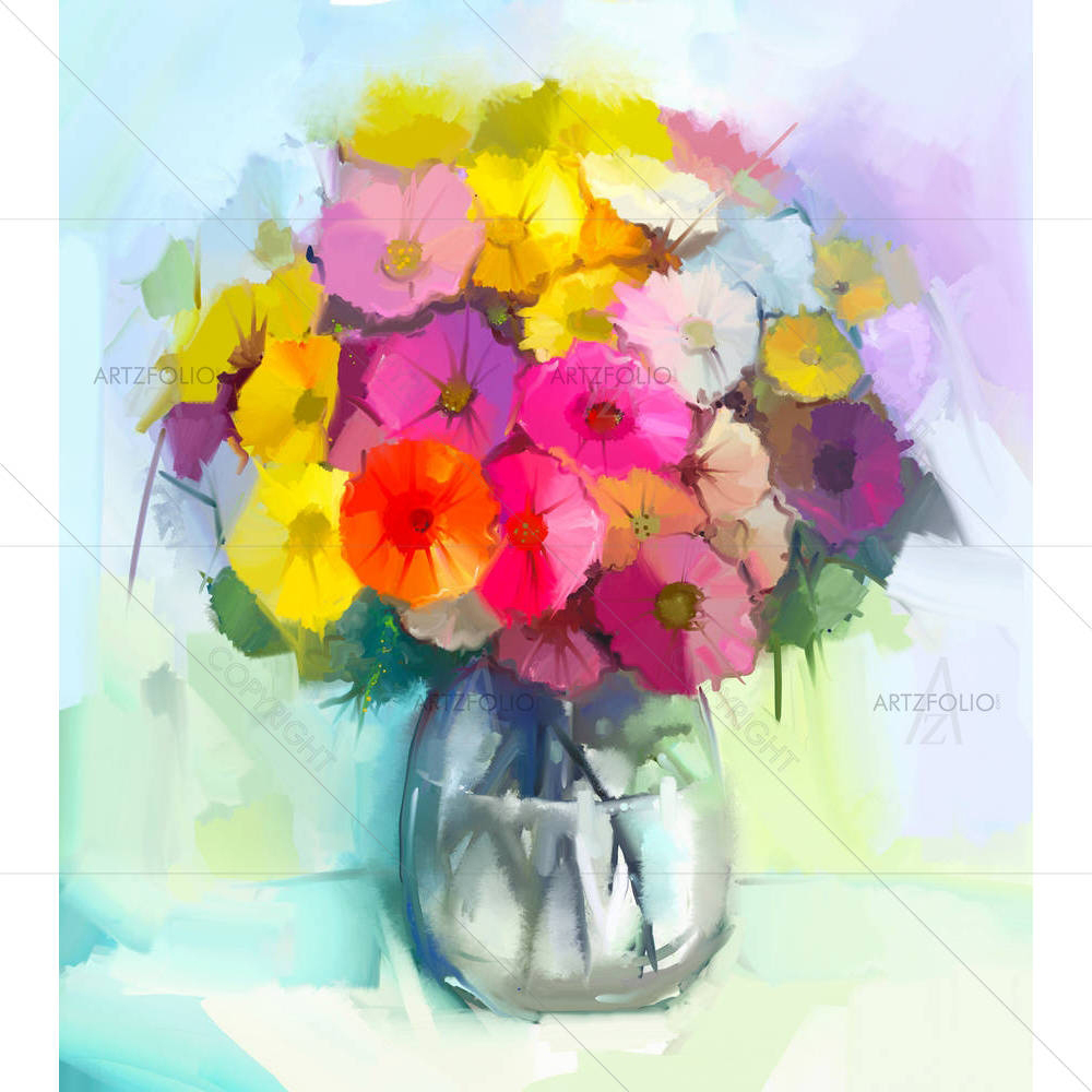 Still Life Of Yellow & Red Gerbera Flowers D1 — custom-size art design 5005079