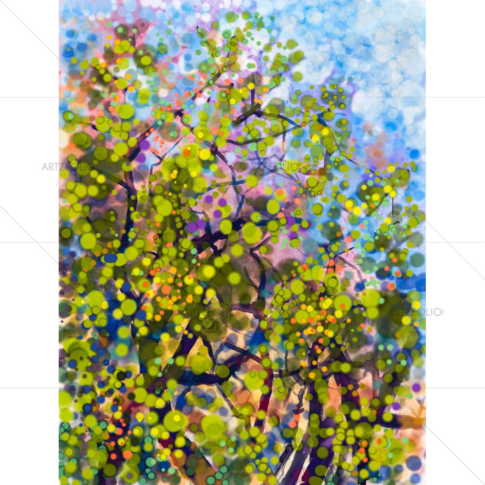 Spring Nature Season With Yellow Flowers Tree — Botanical custom art by ArtzFolio