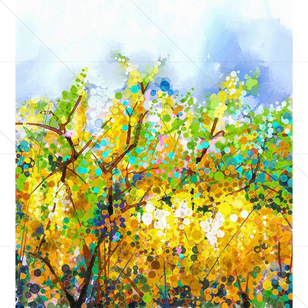 Abstract Yellow Flowers — Botanical custom art by ArtzFolio