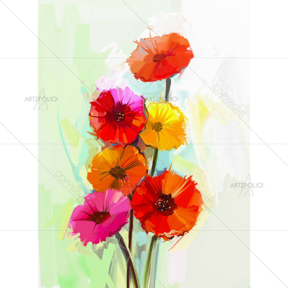 Still Life Of Yellow & Red Gerbera Flowers D2 — Botanical custom art by ArtzFolio