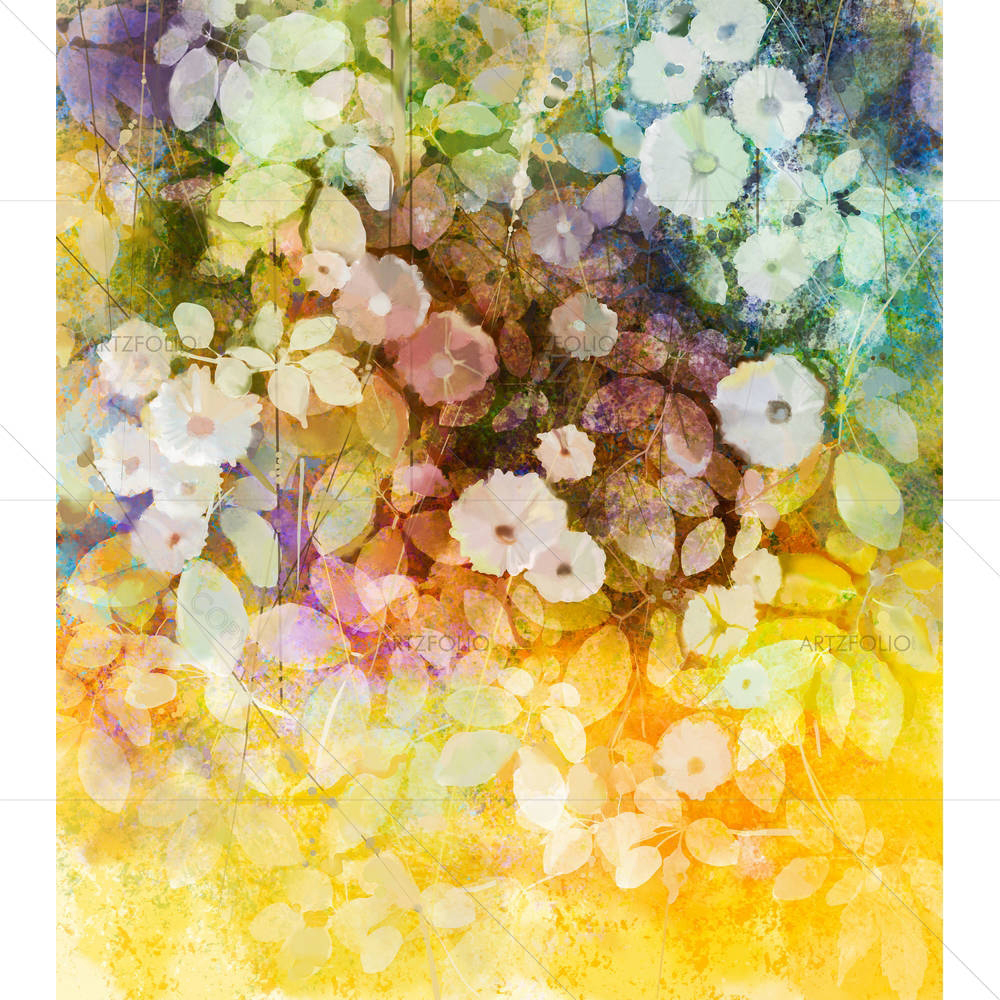White Flowers & Leaves — custom-size art design 5005119