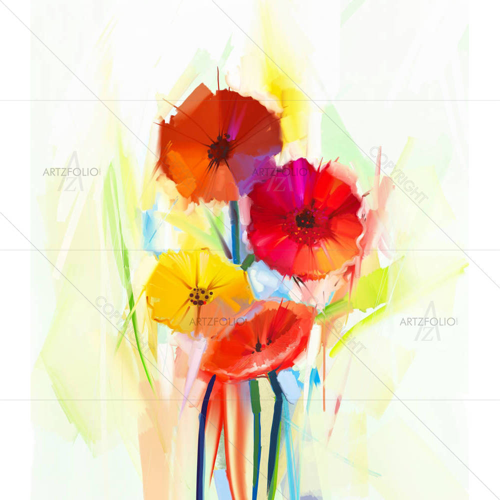 Still Life Of Yellow & Red Gerbera Flowers D4 — custom-size art design 5005124
