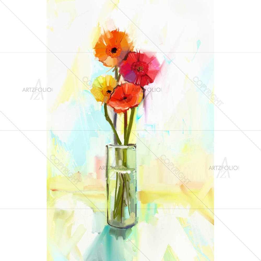 Still Life Bouquet Of Yellow & Red Gerbera Flowers — custom-size art design 5005125