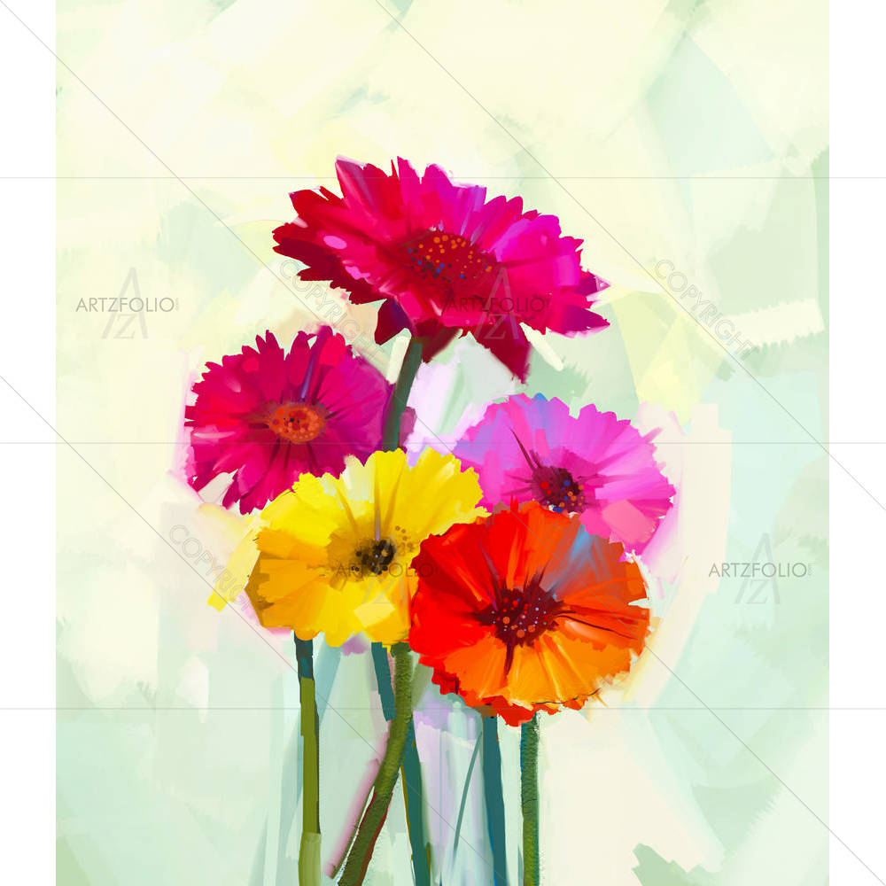 Still Life Of Yellow & Red Gerbera Flowers D5 — custom-size art design 5005129