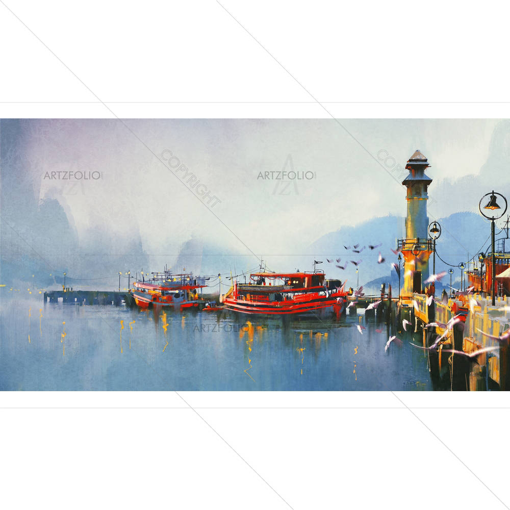 Fishing Boat In Harbor — custom-size art design 5005140