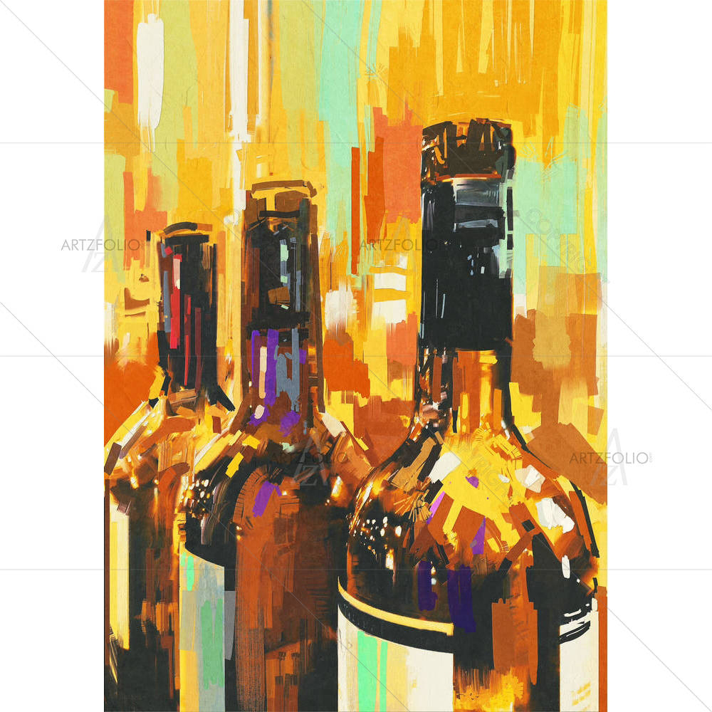 Colorful Artwork With Bottle Of Wine — custom-size art design 5005142