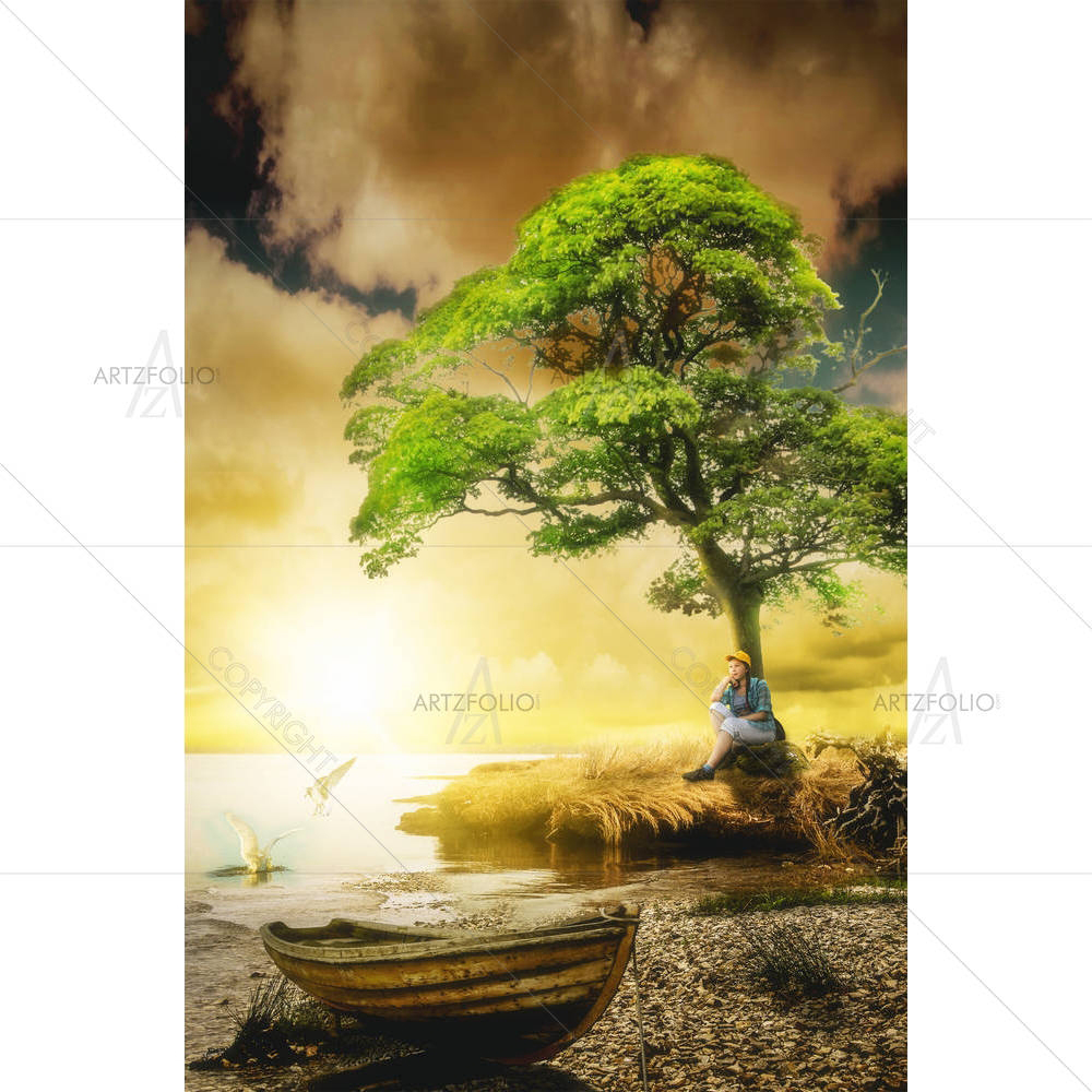 Girl Sitting Under A Tree — Boats custom art by ArtzFolio