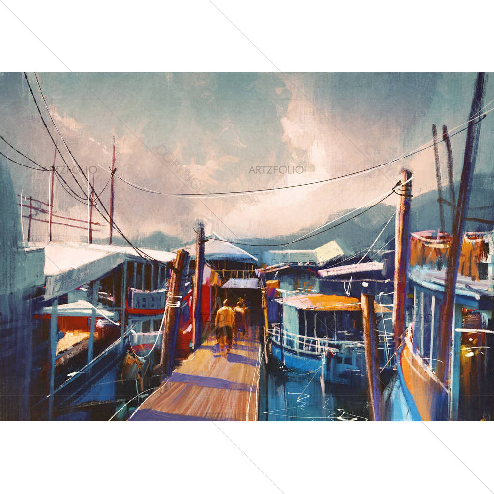 Fishing Boats In Harbor — custom-size art design 5005158