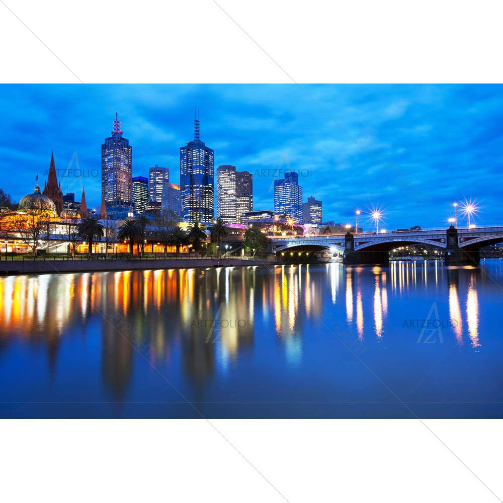 Melbourne Skyline Across Yarra River, Australia — custom-size art design 5005181