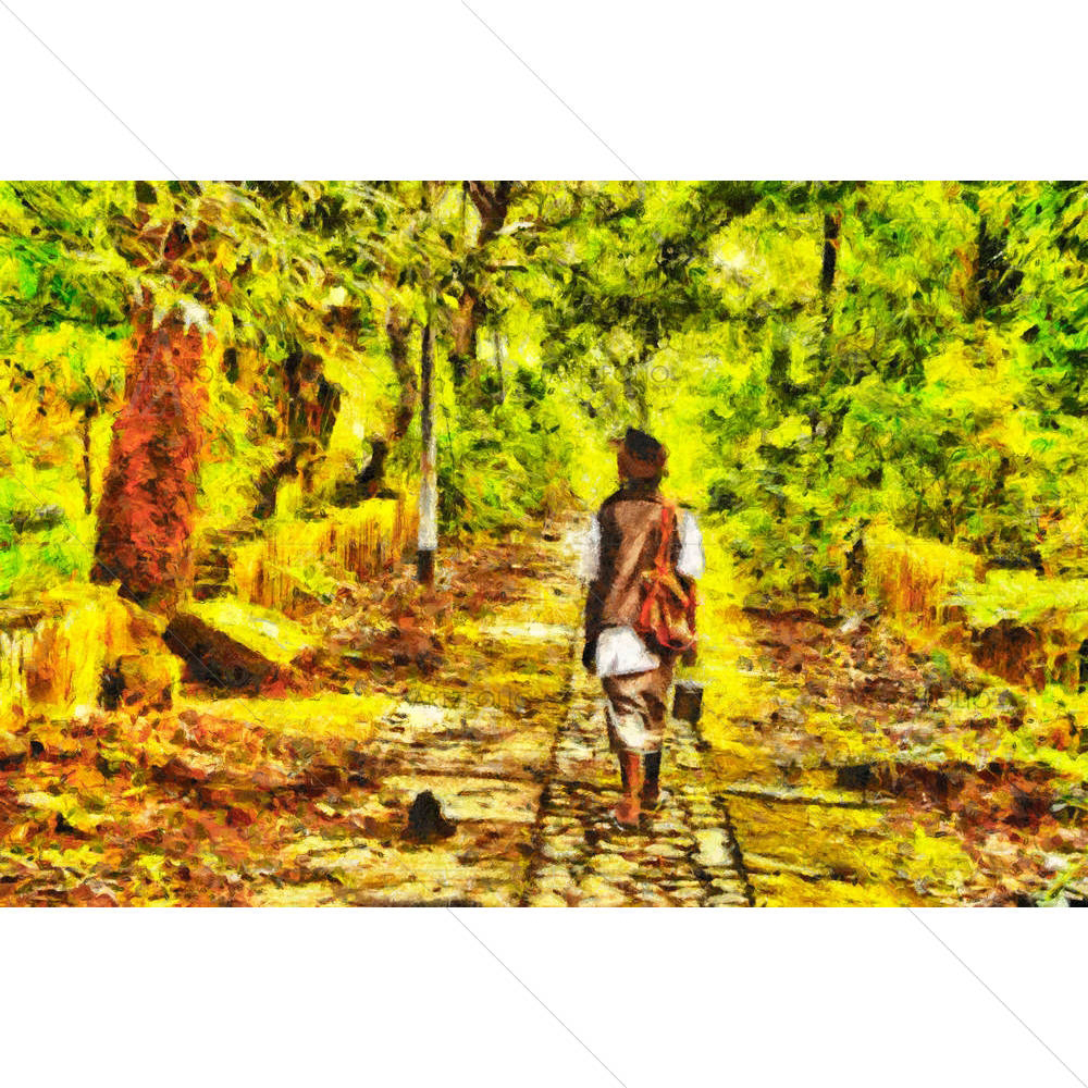 Indian Sadhu Walking Among Jungle — custom-size art design 5005211