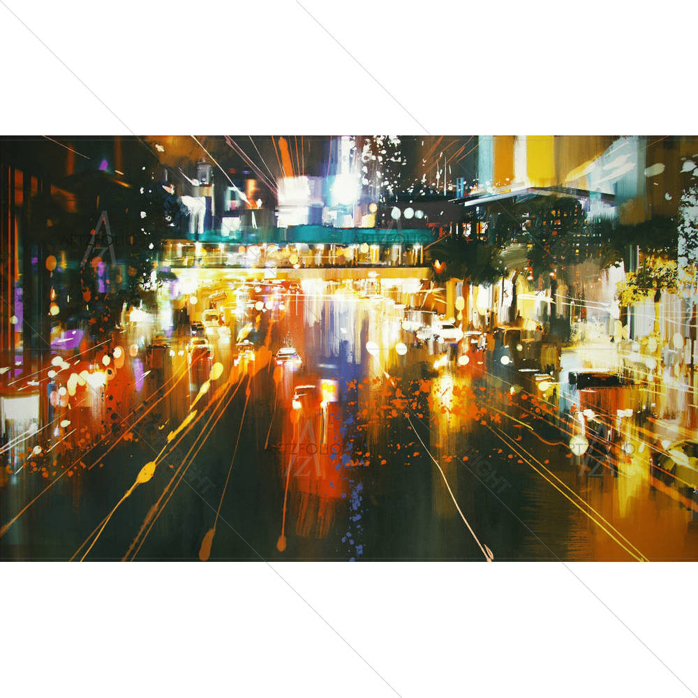 Car Headlights & Taillights On A City Street — custom-size art design 5005214
