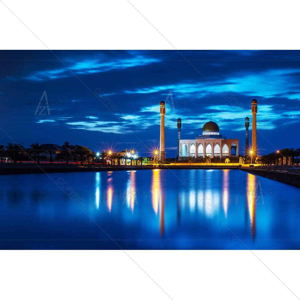 Twilight On Mosque Reflex On Water, Thailand — custom-size art design 5005230